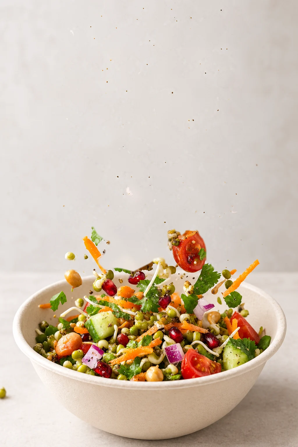 Sprout Delight Bowl with ingredients falling in